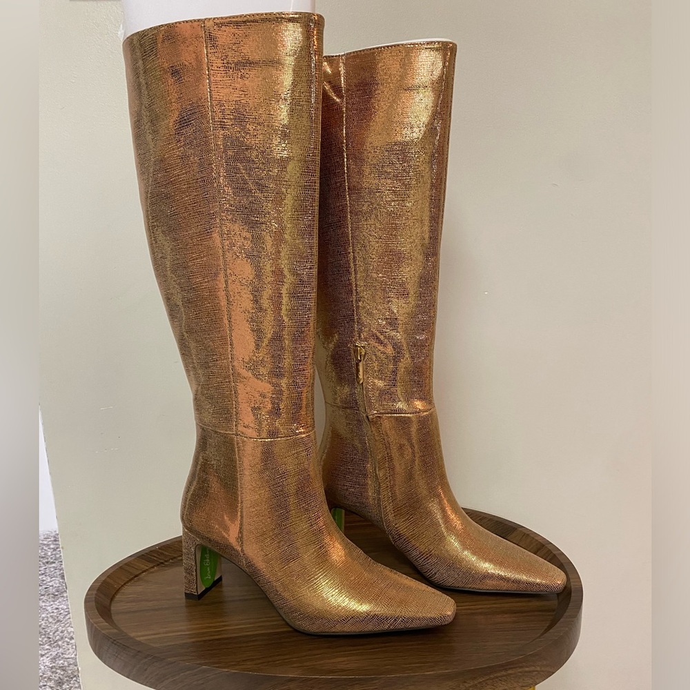 Sam Edelman Sylvia Heeled Boots in Gold, Size 6.5, New with box